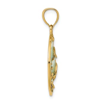 14k Yellow Gold Dolphins with Blue Enameled Pendant