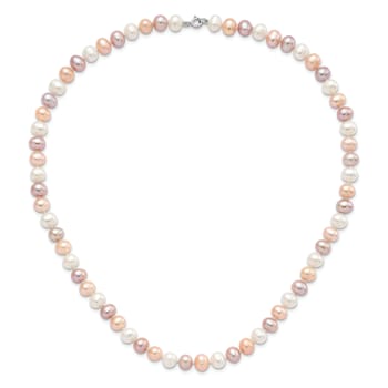 Rhodium Over Sterling Silver Multi-color Freshwater Pearl
Necklace/Bracelet/Earring Set
