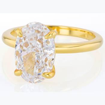 Oval CZ Solitaire Statement Ring In 18K Gold Over Sterling Silver