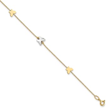 14K Two-tone Polished Butterfly with 1-inch Extension Anklet