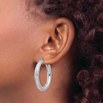 Rhodium Over Sterling Silver Diamond-cut 4.75mm Hoop Earrings