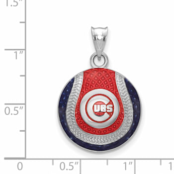 Rhodium Over Sterling Silver MLB LogoArt Chicago Cubs Enameled Pendant