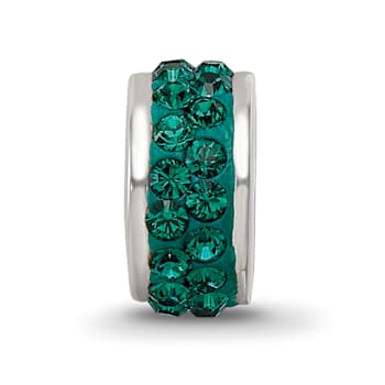Sterling Silver Reflections Green Double Row Preciosa Crystal Bead