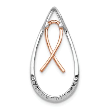 14k White Gold and 14k Rose Gold Diamond Awareness Ribbon Teardrop Chain
Slide Pendant