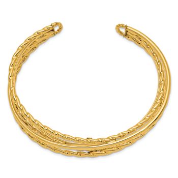14k Yellow Gold Polished and Textured Multi Tube Cuff Bangle