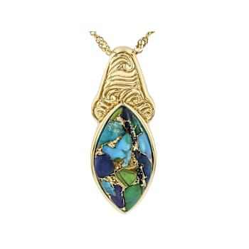 Mohave Turquoise Marquise Pendant Necklace In 18K Gold Over Sterling Silver