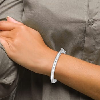 Rhodium Over Sterling Silver Polished and Diamond-cut 4mm with Safety
Hinged Children's Bangle