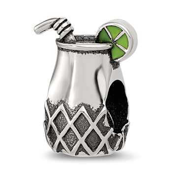 Sterling Silver Enamel Lime In Fancy Drink Bead