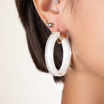 14K Yellow Gold Over Sterling Silver Acrylic and Hand Painted Enamel
Flat Illusion Hoops in Evil Eye