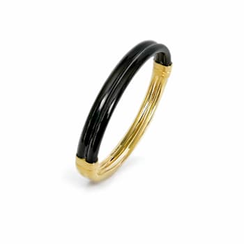 14K Gold Over Brass Black Ridge Acrylic Hinge Bangle