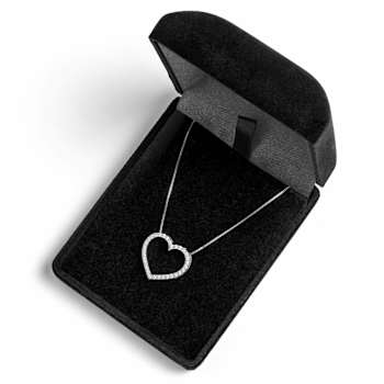 White Cubic Zirconia 14k White Gold Heart Pendant With Chain 0.35ctw