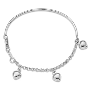 Rhodium Over 14K White Gold Polished Dangle Heart Baby Bracelet