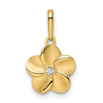 14K Yellow Gold Cubic Zirconia Flower Pendant