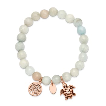 Rose Stainless Steel Antiqued and Polished Blue/Grey Dyed Jade Bracelet