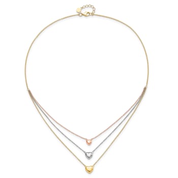 14K Tri-color Three Heart with 1-inch Extension Necklace