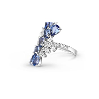 Rhodium Over Sterling Silver Oval and Pear Shape Tanzanite and White
Ziron Ring 4.71ctw