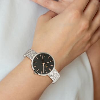 Ladies Charles Hubert Stainless Steel Black Dial Watch