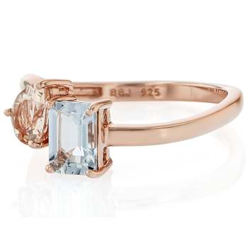 Aquamarine And Morganite Bypass Ring In 18K Rose Gold Over Sterling
Silver 1.25ctw