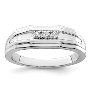 Rhodium Over 14K White Gold Lab Grown Diamond Men's Ring