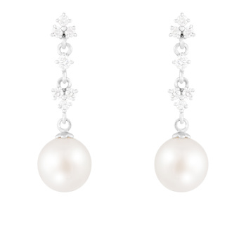 White Cultured Freshwater Pearl 14k White Gold Earrings 7-7.5mm