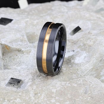 VIVALDI Black Ceramic Wedding Band With Yellow Gold Groove 6mm