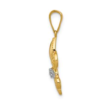 14k Yellow Gold and Rhodium Over 14k Yellow Gold Polished Textured
Diamond Fleur De Lis Pendant