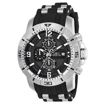 Invicta Pro Diver 50mm Black Dial Silicone, Stainless Steel Band Quartz Watch