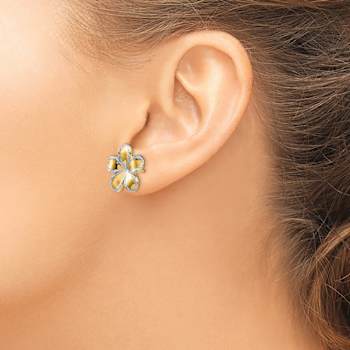 14K Two-tone Gold 15mm Flower Stud Earrings