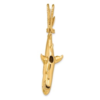 14k Yellow Gold 3D Polished Hanging Shark Pendant