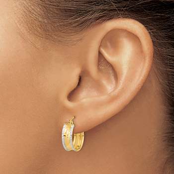14k Yellow Gold and Rhodium Over 14k Yellow Gold 9/16" Polished
Diamond-cut Hoop Earrings