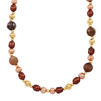 Champagne and Mocha Freshwater Pearl with Chalcedony 14K Yellow Gold
Over Sterling Silver Necklace