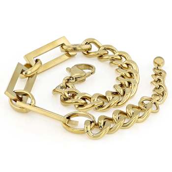 Cuban And Paperclip Link Bracelet In Gold-Tone 7.5mm