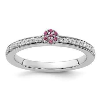 14K White Gold Stackable Expressions Rhodolite and Diamond Ring 0.075ctw