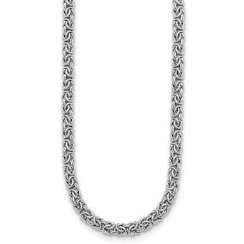 Rhodium Over Sterling Silver 7.5mm Hollow Byzantine 16 inch Necklace
