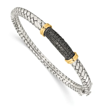 Sterling Silver with 14K Gold Over Sterling Silver Oxidized Black
Diamond Bangle Bracelet