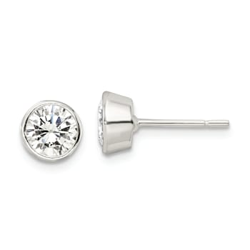 Sterling Silver Polished 6mm Round CZ Bezel Set Stud Earrings