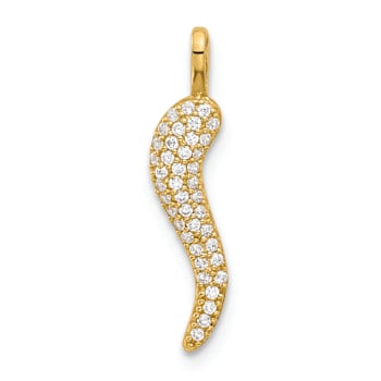 14k Yellow Gold Polished Cubic Zirconia Small Italian Horn Pendant