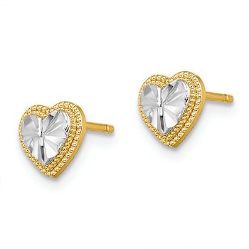 14k Two-tone Diamond-Cut and Textured Heart Stud Earrings
