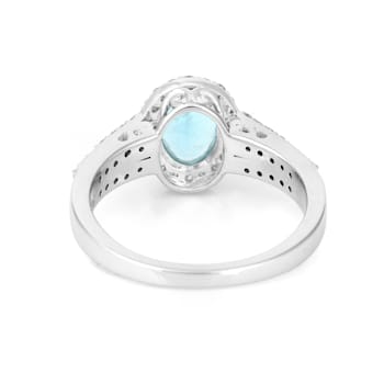 Rhodium Over Sterling Silver Paraiba Blue Apatite and Lab Grown Diamond
Oval Ring