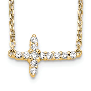 14K Yellow Gold Lab Grown Diamond Sideways Cross 18 Inch Necklace
