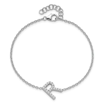 Rhodium Over 14k White Gold Diamond Sideways Letter R Bracelet