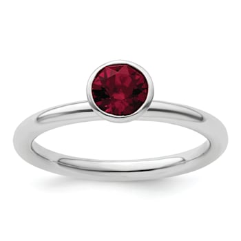 Sterling Silver Stackable Expressions High 5mm Red Crystal Ring