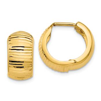 14k Yellow Gold 5/8" Textured and Polished Hinged Hoop Earrings