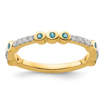 14K Yellow Gold Stackable Expressions Blue Topaz and Diamond Ring 0.21ctw