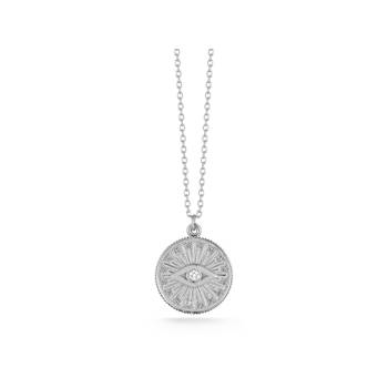 Bellissima Gold 14K White Gold Diamond Evil Eye Medallion Necklace