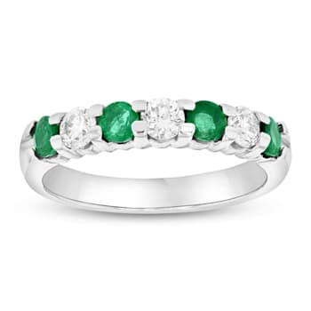 1.00ctw Emerald and Diamond Wedding Band Ring in 14k White Gold