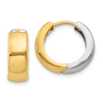 14k Yellow Gold and 14k White Gold 3/8" Hinged Hoop Earrings