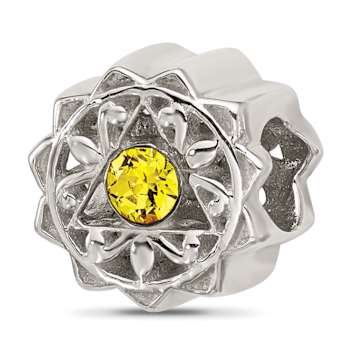 Sterling Silver Brushed and Polished Crystal Yellow Bead