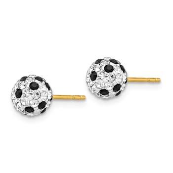 14k Yellow Gold Black and White Crystal 6mm Stud Earrings