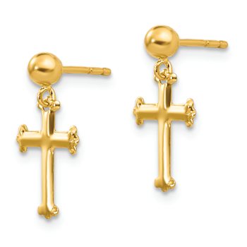 14k Yellow Gold Children's Cross Dangle Earrings